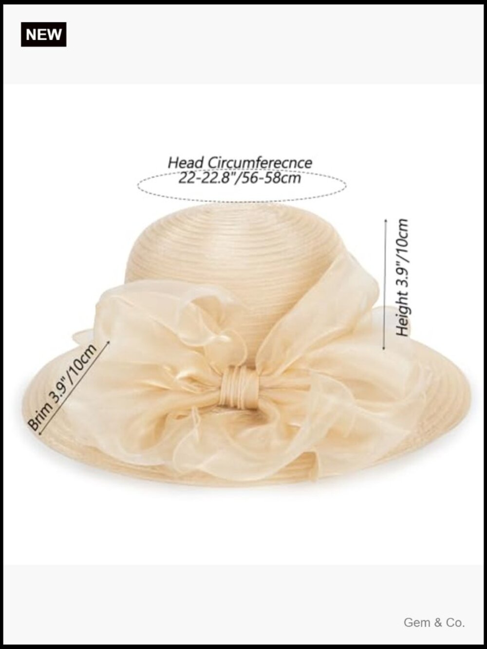 Wide Brim Organza Derby Church Hat Sun Protection Adjustable - Picture 5 of 7